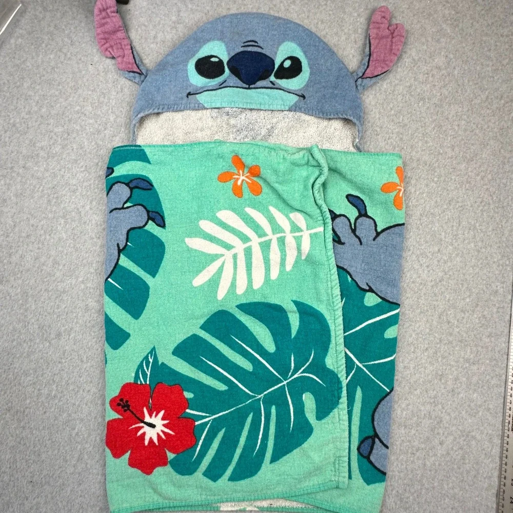 Disney Lilo & Stitch Hooded Beach Bath Towel Kids‎ Blue Green Tropical Hibiscus